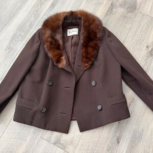 Neusterers Vintage Brown Double-Breasted Jacket with Faux Fur Collar